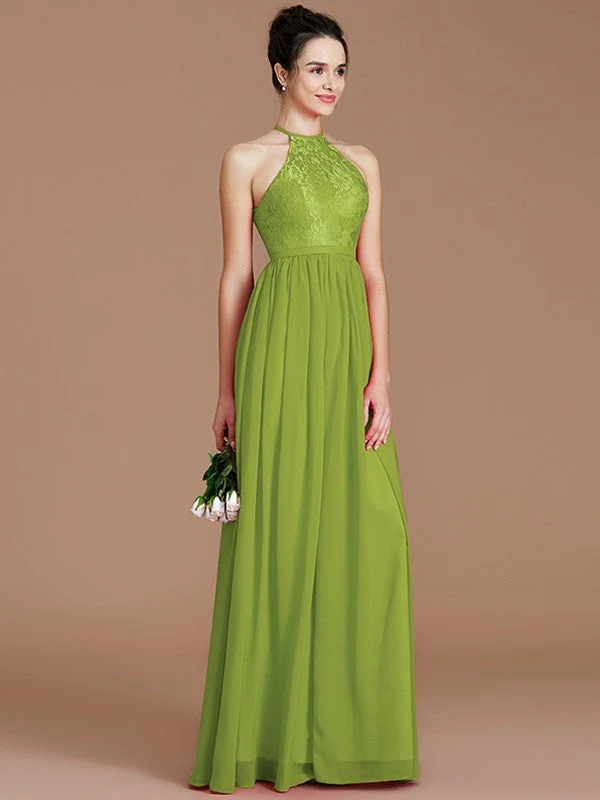 Charming Halter Sleeveless Lace Chiffon Bridesmaid Dresses - Image 19