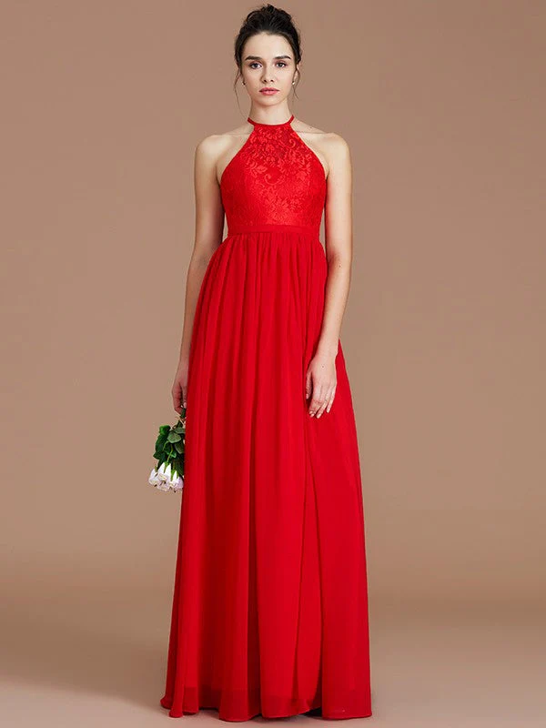 Charming Halter Sleeveless Lace Chiffon Bridesmaid Dresses - Image 2
