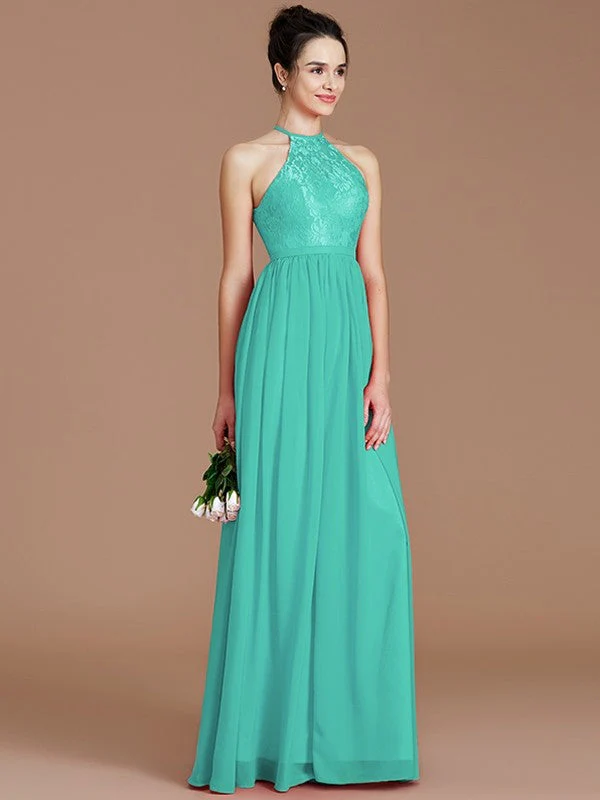 Charming Halter Sleeveless Lace Chiffon Bridesmaid Dresses - Image 20