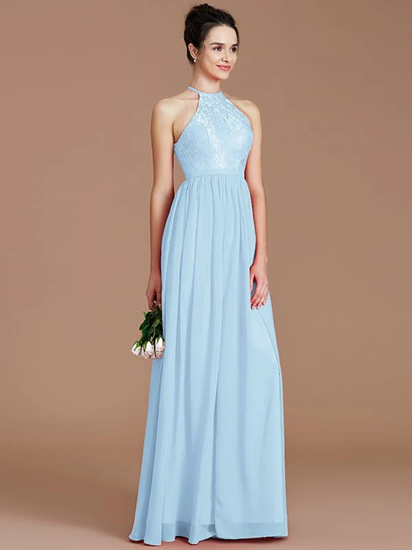 Charming Halter Sleeveless Lace Chiffon Bridesmaid Dresses - Image 21