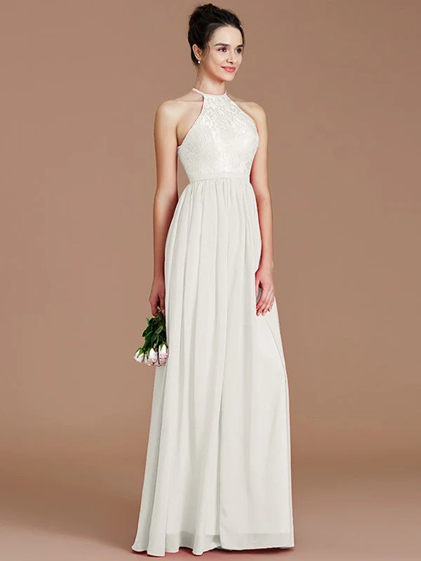 Charming Halter Sleeveless Lace Chiffon Bridesmaid Dresses - Image 22