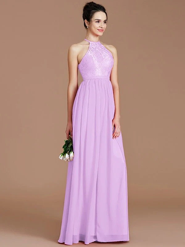 Charming Halter Sleeveless Lace Chiffon Bridesmaid Dresses - Image 24