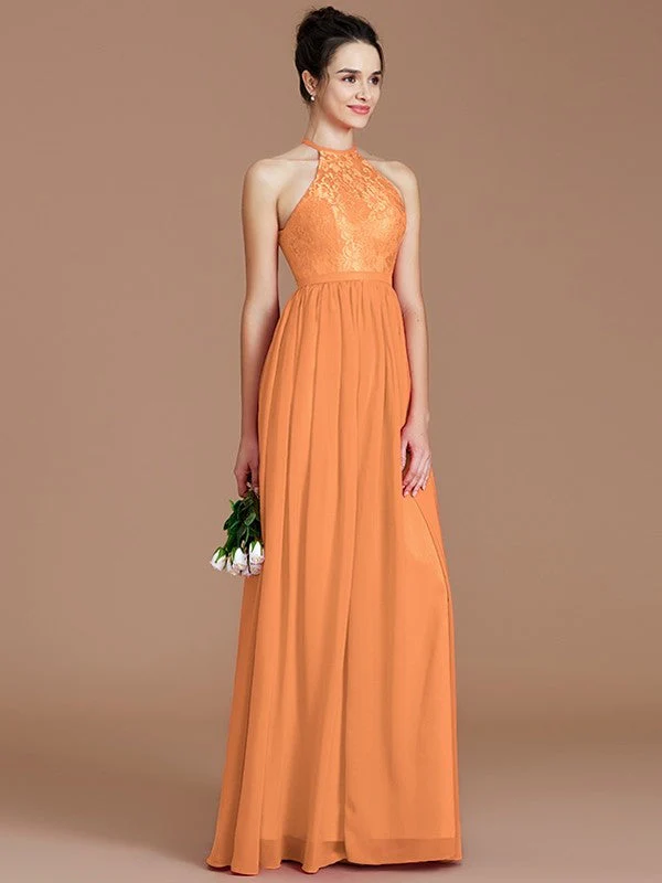 Charming Halter Sleeveless Lace Chiffon Bridesmaid Dresses - Image 25