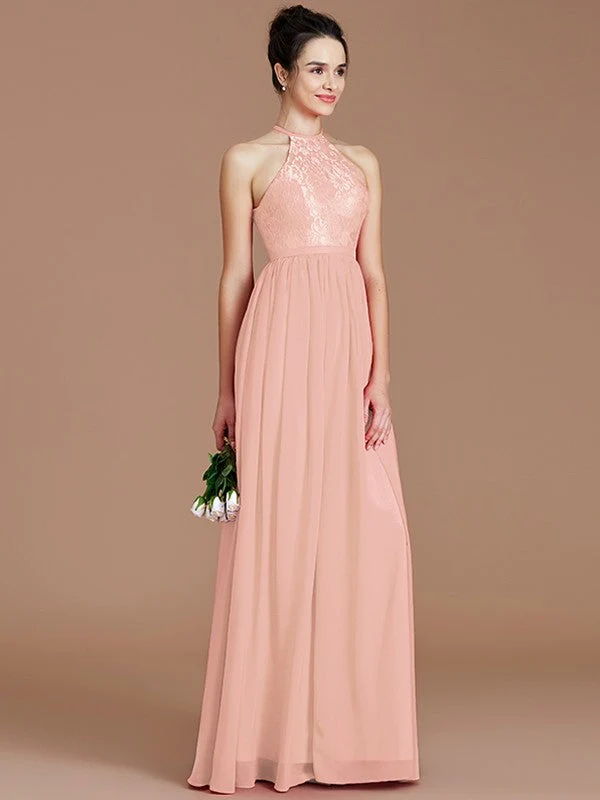 Charming Halter Sleeveless Lace Chiffon Bridesmaid Dresses - Image 26