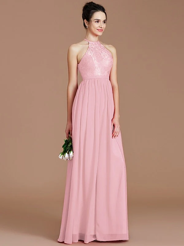 Charming Halter Sleeveless Lace Chiffon Bridesmaid Dresses - Image 27