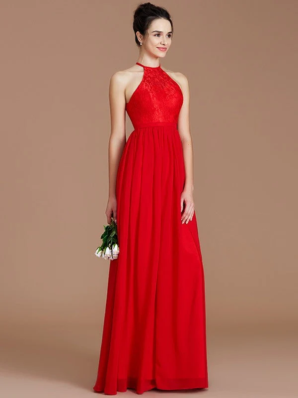 Charming Halter Sleeveless Lace Chiffon Bridesmaid Dresses - Image 28
