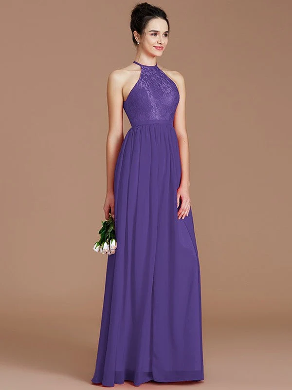 Charming Halter Sleeveless Lace Chiffon Bridesmaid Dresses - Image 29