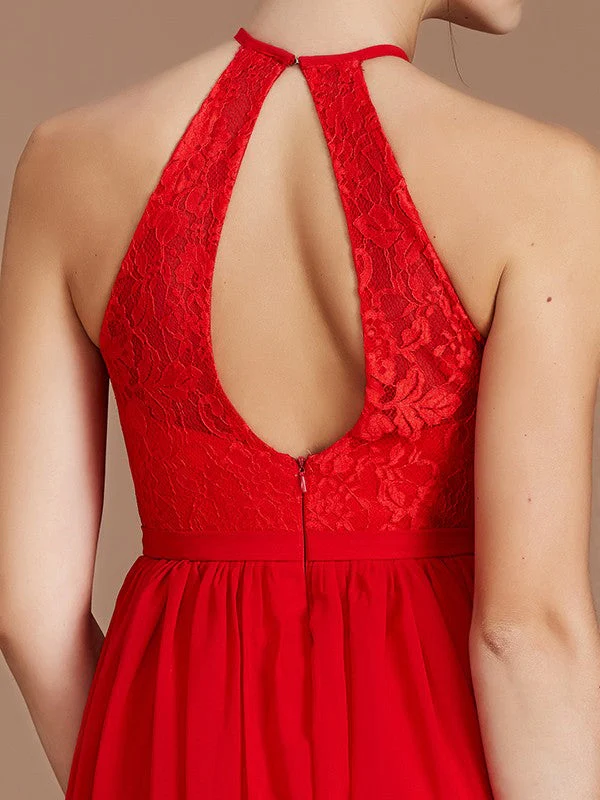 Charming Halter Sleeveless Lace Chiffon Bridesmaid Dresses - Image 3