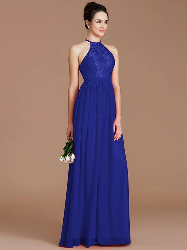 Charming Halter Sleeveless Lace Chiffon Bridesmaid Dresses - Image 30