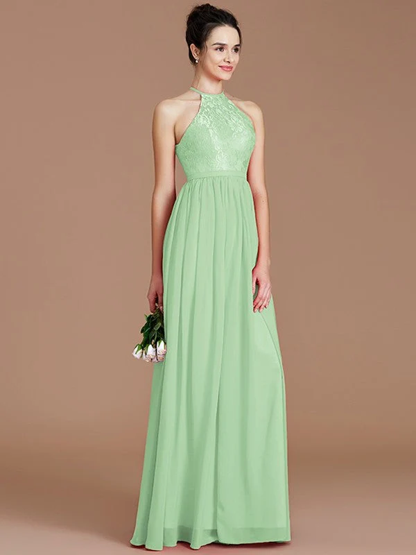 Charming Halter Sleeveless Lace Chiffon Bridesmaid Dresses - Image 31
