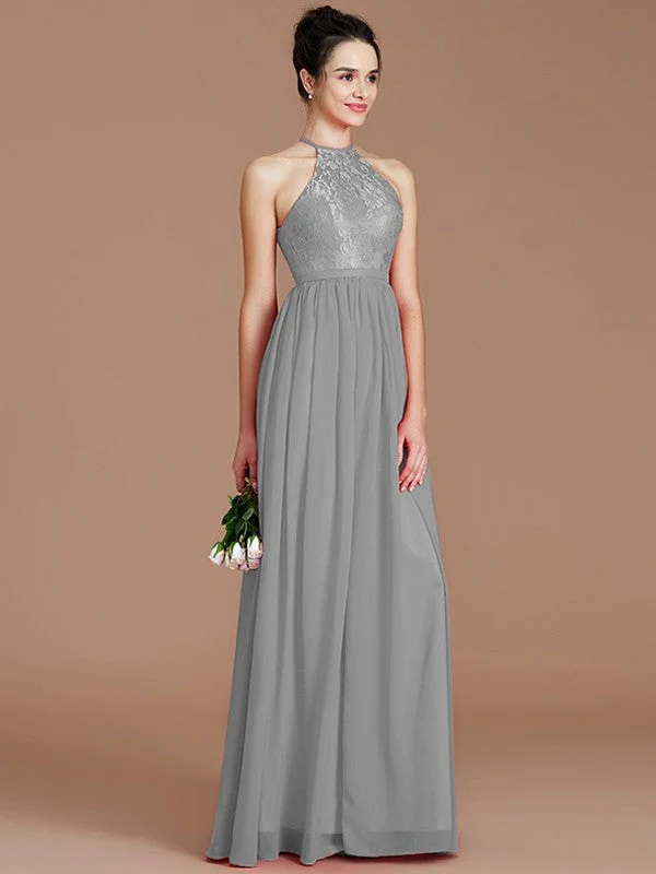 Charming Halter Sleeveless Lace Chiffon Bridesmaid Dresses - Image 32