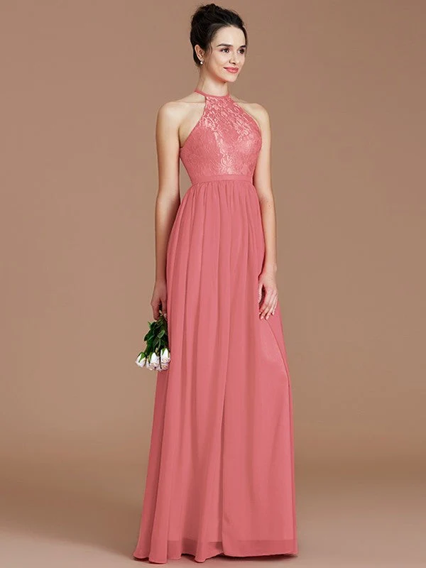 Charming Halter Sleeveless Lace Chiffon Bridesmaid Dresses - Image 33