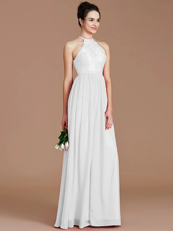 Charming Halter Sleeveless Lace Chiffon Bridesmaid Dresses - Image 34