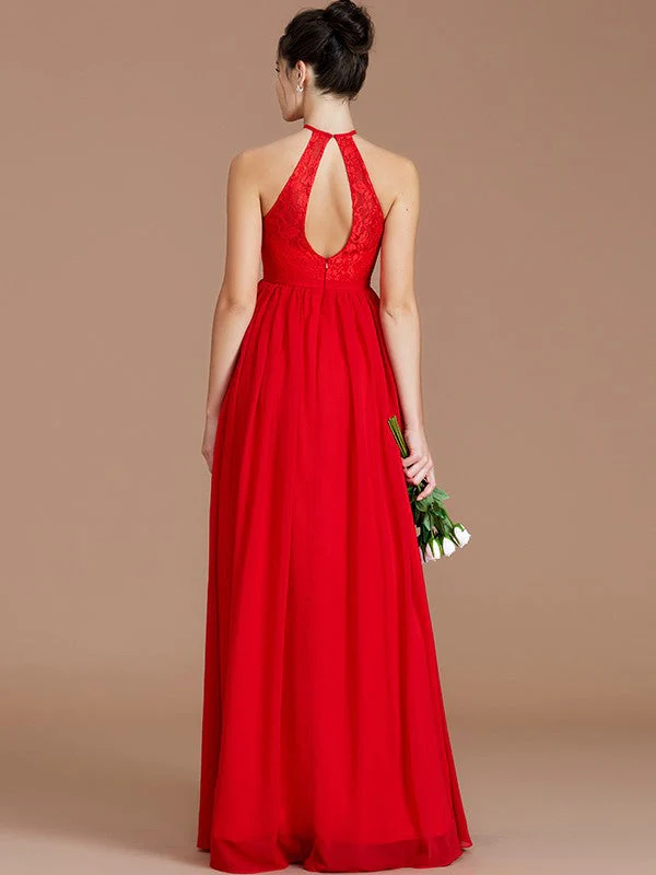 Charming Halter Sleeveless Lace Chiffon Bridesmaid Dresses - Image 35