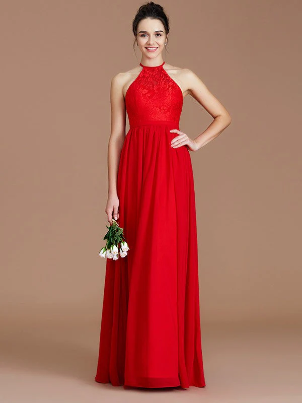 Charming Halter Sleeveless Lace Chiffon Bridesmaid Dresses - Image 4