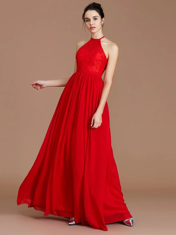 Charming Halter Sleeveless Lace Chiffon Bridesmaid Dresses - Image 5