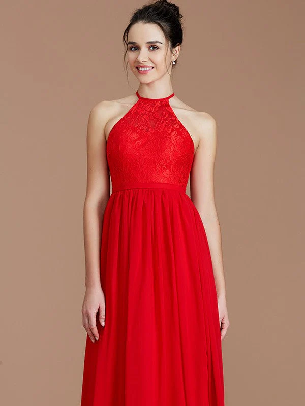 Charming Halter Sleeveless Lace Chiffon Bridesmaid Dresses - Image 6