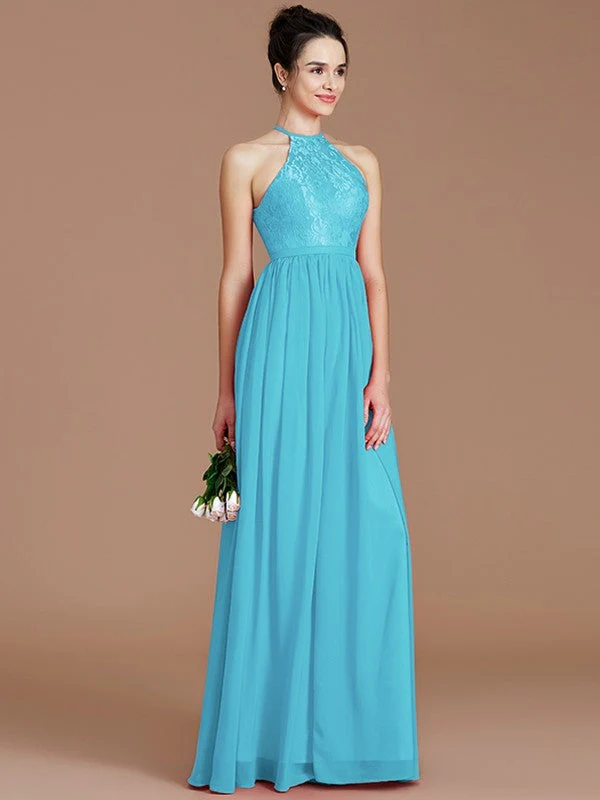 Charming Halter Sleeveless Lace Chiffon Bridesmaid Dresses - Image 8