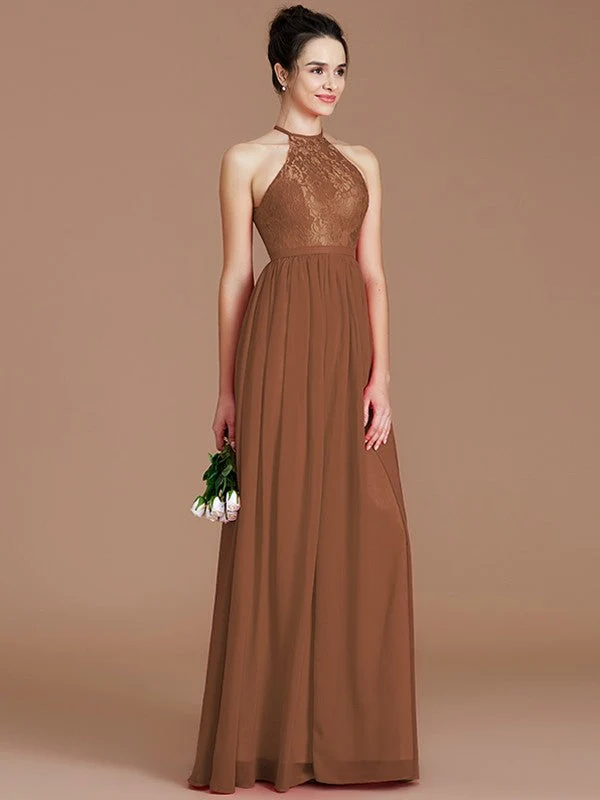 Charming Halter Sleeveless Lace Chiffon Bridesmaid Dresses - Image 9