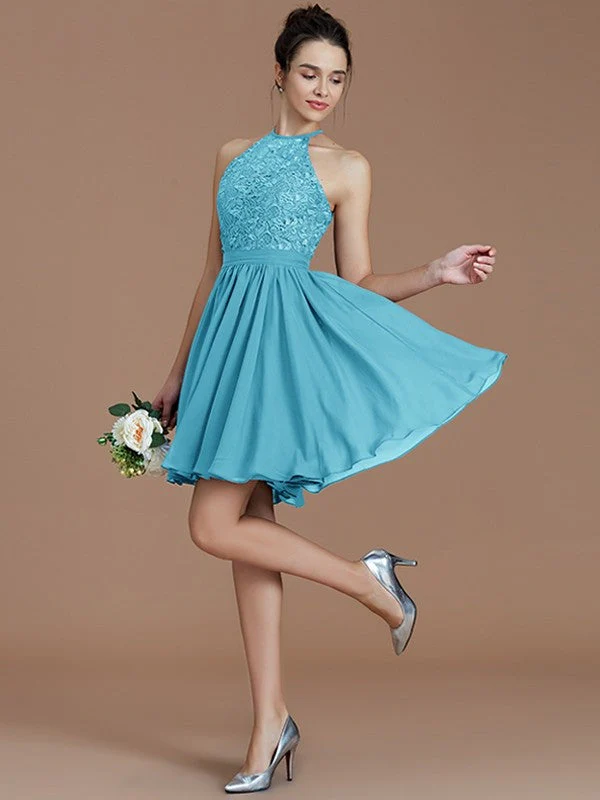Charming Halter Sleeveless Lace Short/Mini Chiffon Bridesmaid Dresses - Image 10