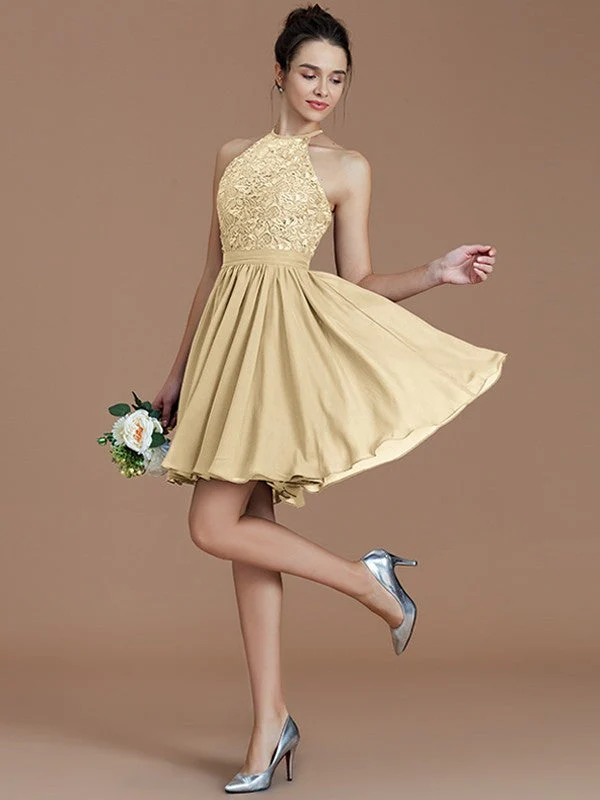 Charming Halter Sleeveless Lace Short/Mini Chiffon Bridesmaid Dresses - Image 12