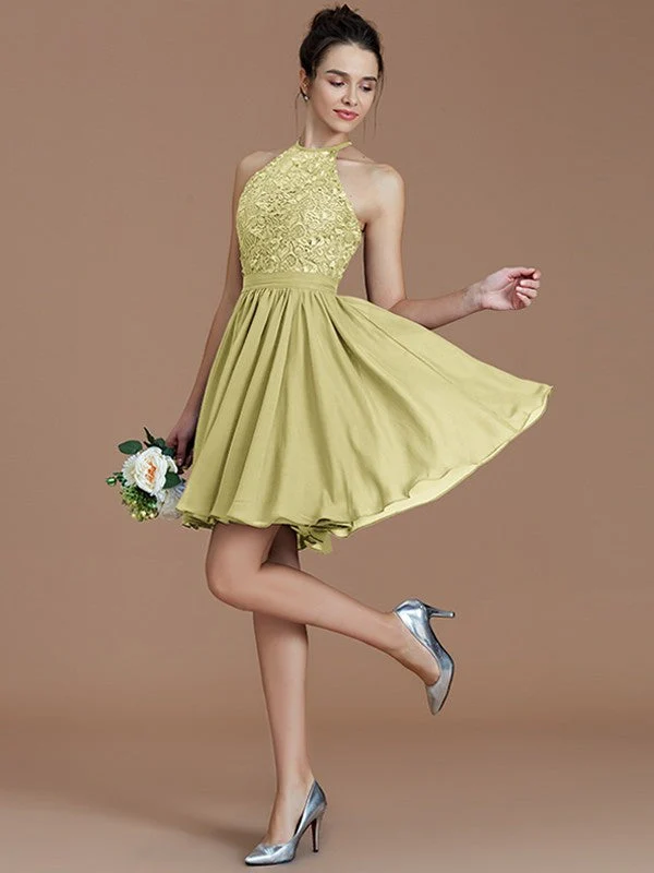 Charming Halter Sleeveless Lace Short/Mini Chiffon Bridesmaid Dresses - Image 14