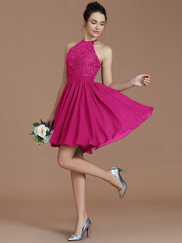 Charming Halter Sleeveless Lace Short/Mini Chiffon Bridesmaid Dresses - Image 17