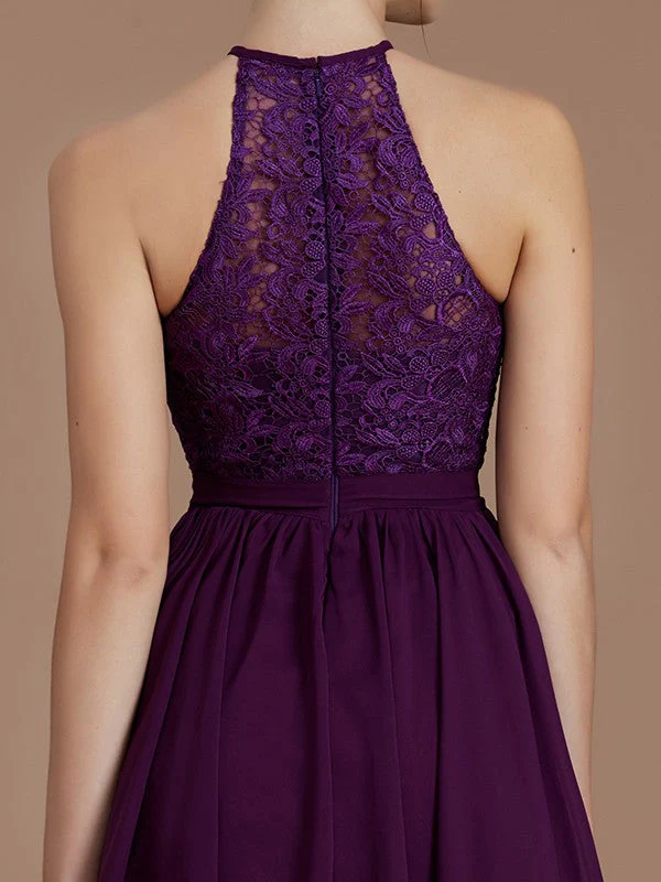 Charming Halter Sleeveless Lace Short/Mini Chiffon Bridesmaid Dresses - Image 2