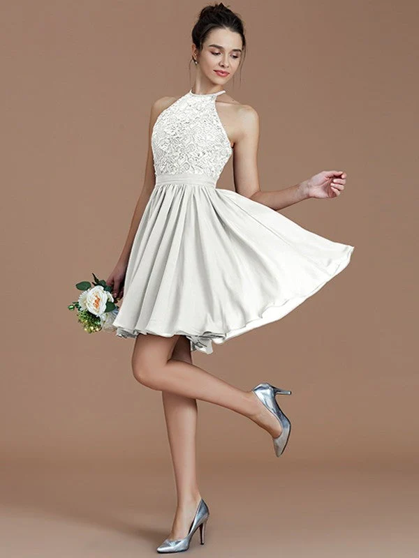 Charming Halter Sleeveless Lace Short/Mini Chiffon Bridesmaid Dresses - Image 22