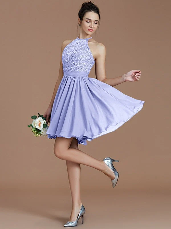 Charming Halter Sleeveless Lace Short/Mini Chiffon Bridesmaid Dresses - Image 23