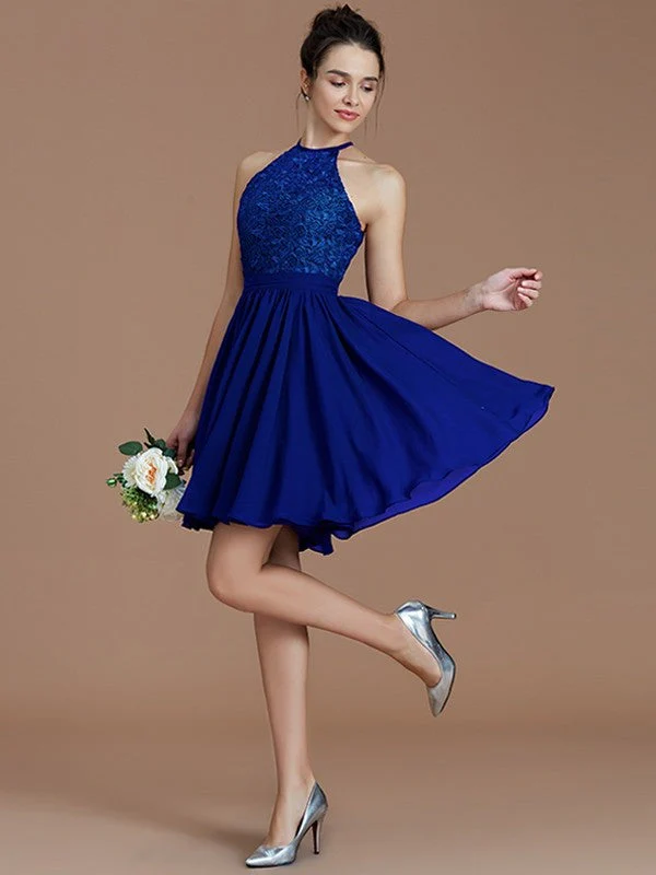 Charming Halter Sleeveless Lace Short/Mini Chiffon Bridesmaid Dresses - Image 31