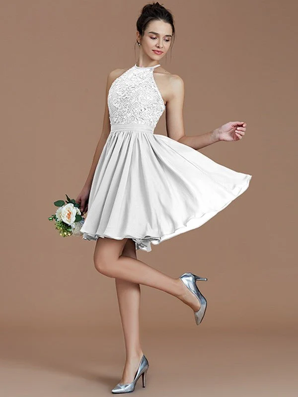 Charming Halter Sleeveless Lace Short/Mini Chiffon Bridesmaid Dresses - Image 35