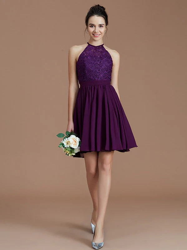 Charming Halter Sleeveless Lace Short/Mini Chiffon Bridesmaid Dresses - Image 6