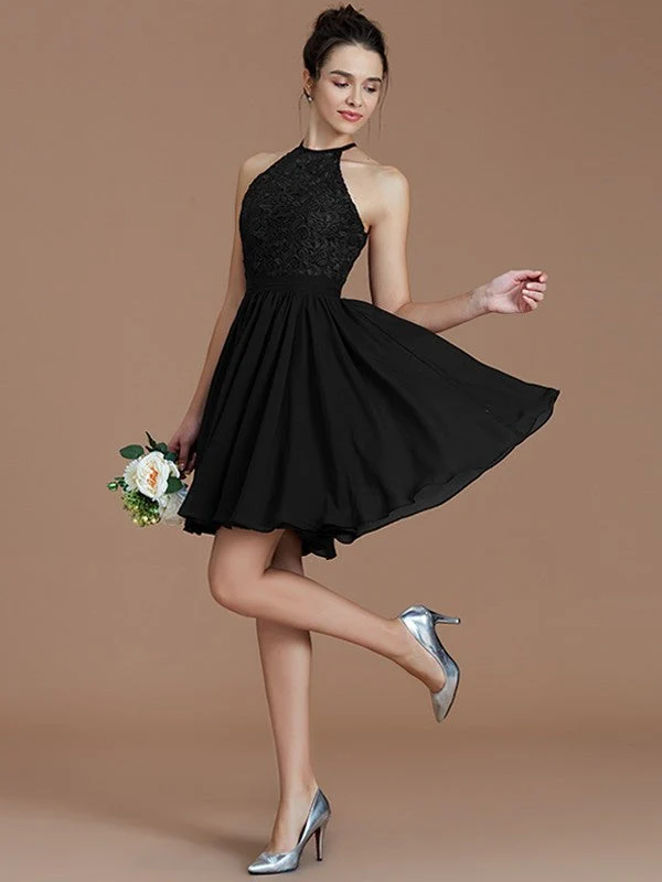 Charming Halter Sleeveless Lace Short/Mini Chiffon Bridesmaid Dresses - Image 8