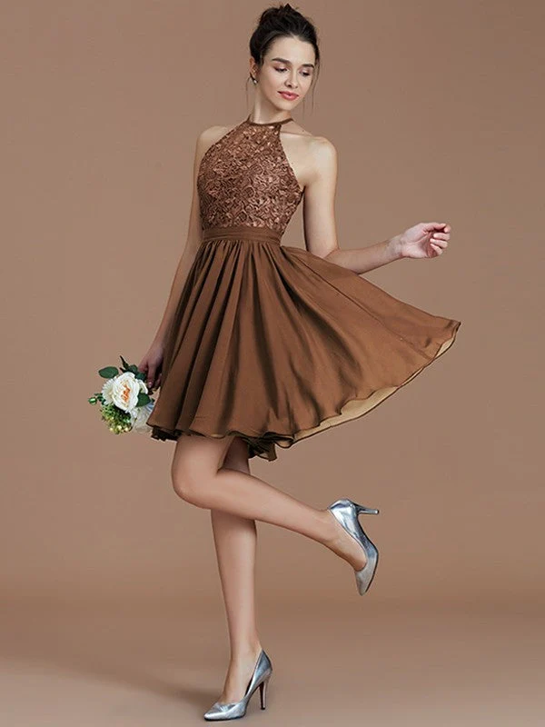 Charming Halter Sleeveless Lace Short/Mini Chiffon Bridesmaid Dresses - Image 9