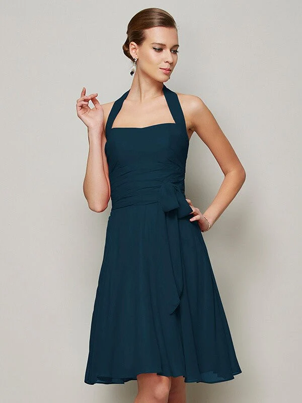 Charming Halter Sleeveless Pleats Bowknot Short Chiffon Bridesmaid Dresses - Image 10