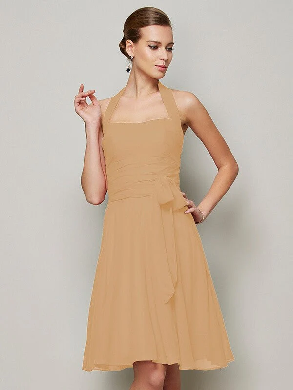 Charming Halter Sleeveless Pleats Bowknot Short Chiffon Bridesmaid Dresses - Image 12