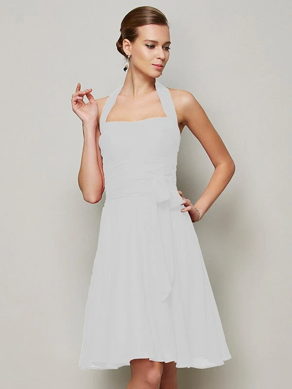 Charming Halter Sleeveless Pleats Bowknot Short Chiffon Bridesmaid Dresses - Image 16
