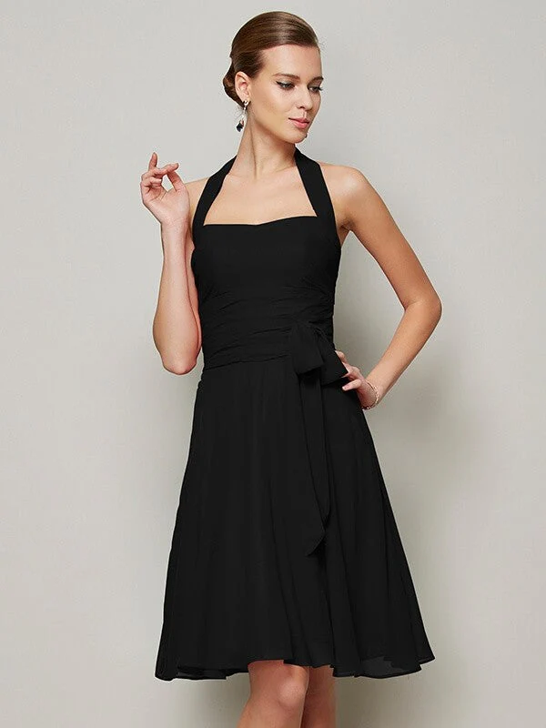 Charming Halter Sleeveless Pleats Bowknot Short Chiffon Bridesmaid Dresses - Image 2