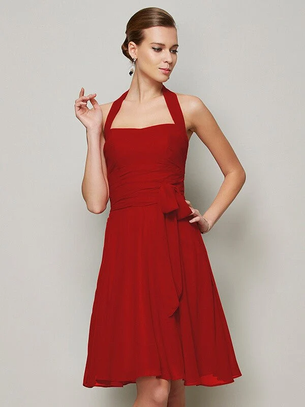Charming Halter Sleeveless Pleats Bowknot Short Chiffon Bridesmaid Dresses - Image 25