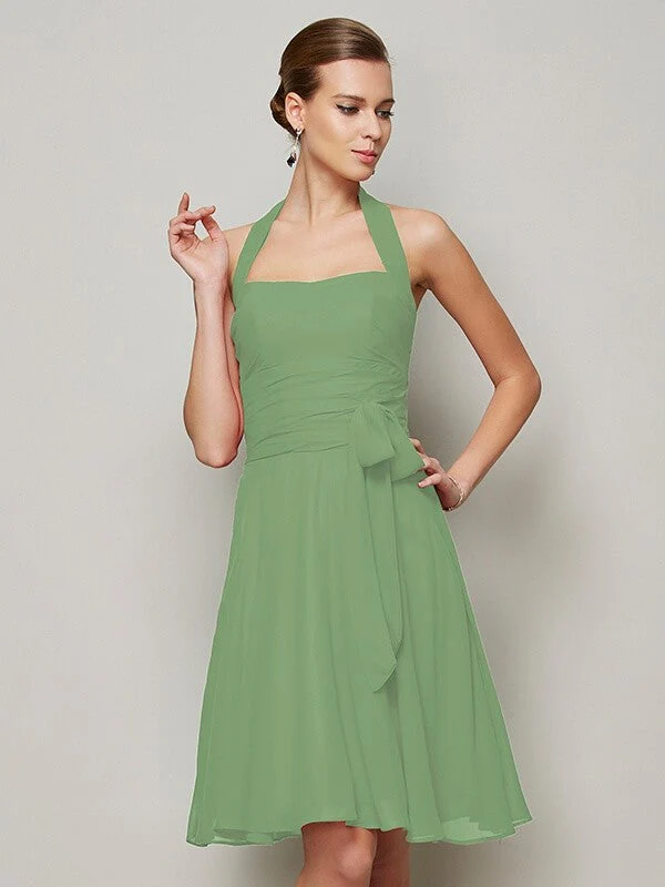 Charming Halter Sleeveless Pleats Bowknot Short Chiffon Bridesmaid Dresses - Image 27