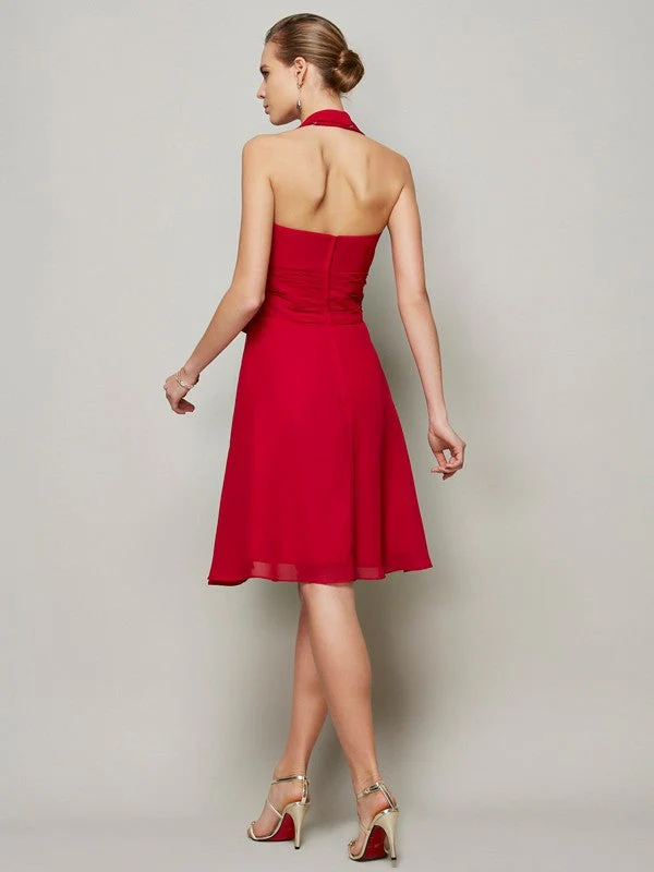 Charming Halter Sleeveless Pleats Bowknot Short Chiffon Bridesmaid Dresses - Image 30