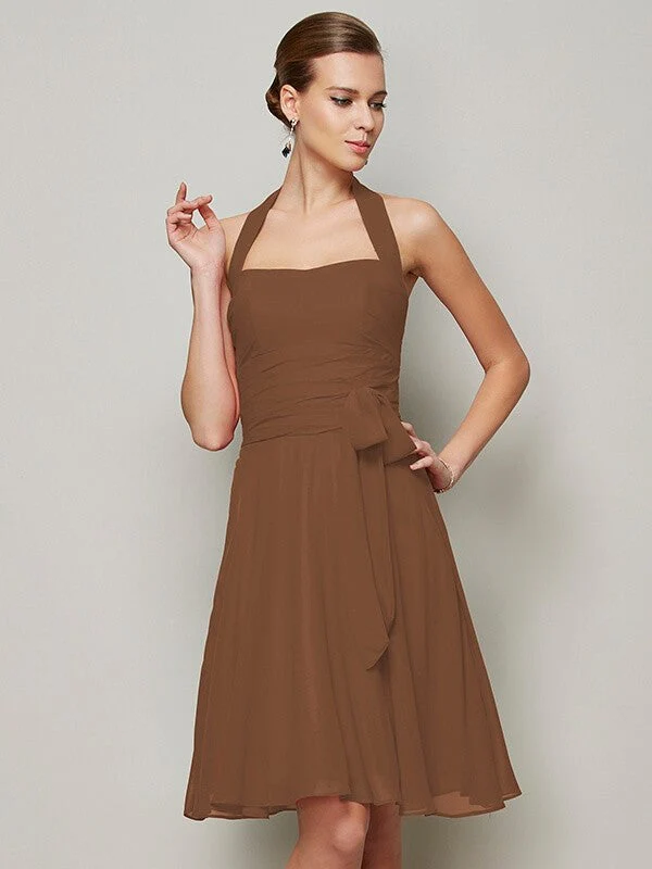 Charming Halter Sleeveless Pleats Bowknot Short Chiffon Bridesmaid Dresses - Image 4