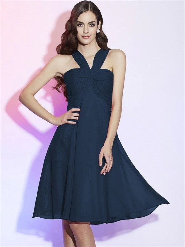 Charming Halter Sleeveless Pleats Short Chiffon Bridesmaid Dresses - Image 9