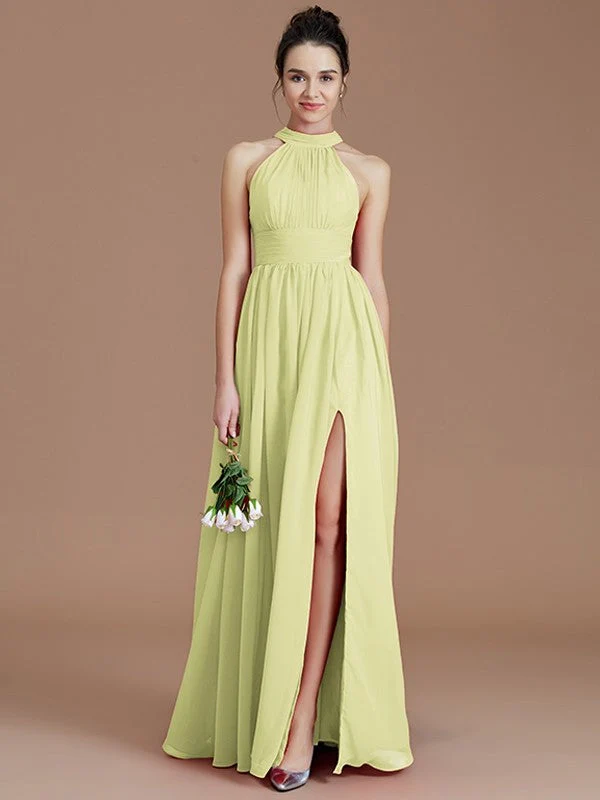 Charming Halter Sleeveless Ruched Chiffon Bridesmaid Dresses - Image 13