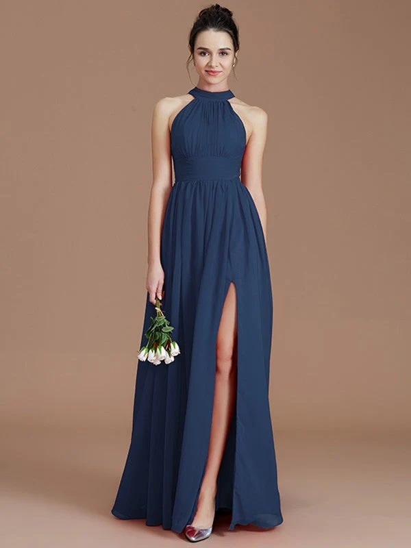 Charming Halter Sleeveless Ruched Chiffon Bridesmaid Dresses - Image 15