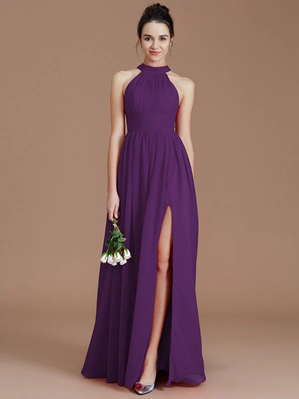 Charming Halter Sleeveless Ruched Chiffon Bridesmaid Dresses - Image 16