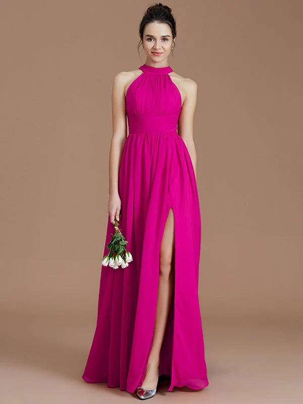 Charming Halter Sleeveless Ruched Chiffon Bridesmaid Dresses - Image 19