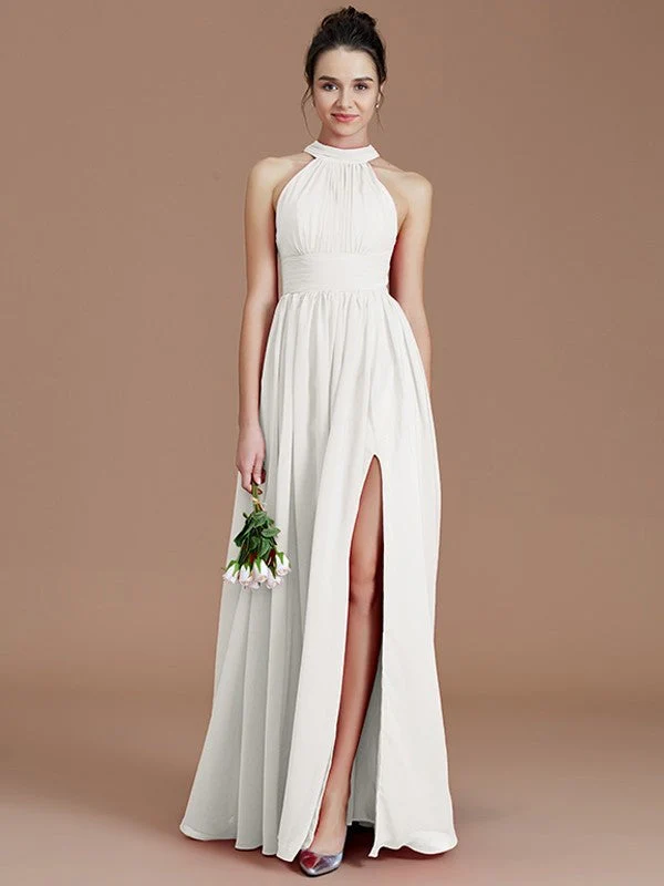 Charming Halter Sleeveless Ruched Chiffon Bridesmaid Dresses - Image 21