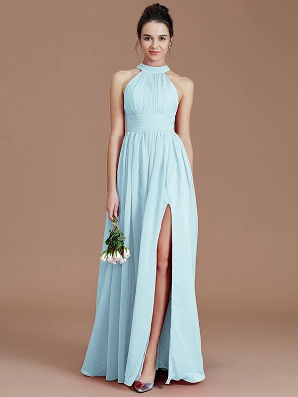 Charming Halter Sleeveless Ruched Chiffon Bridesmaid Dresses - Image 23